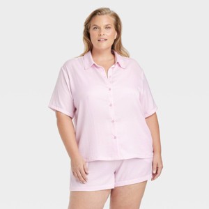 Women's Satin Short Sleeve Notch Collar Top and Shorts Pajama Set - Auden™ - 1 of 3