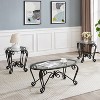 VYNXARIA Tempered Glass Surface Coffee Table Set of 3, Decor Elliptical Coffee Table with Round End Side Tables, Rustic Black - 2 of 4