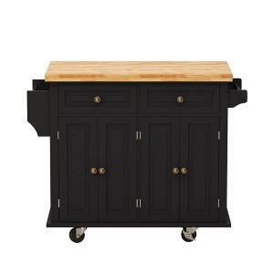 Kitchen Island Cart with Two Storage Cabinets and Two Locking Wheels,43.31 Inch Width,4 Door Cabinet and Two Drawers,Spice Rack, Towel Rack - 1 of 4