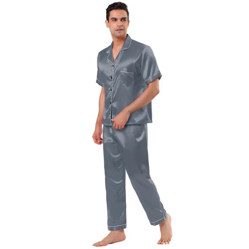 Lars Amadeus Men's Classic Satin Pajama Sets Short Sleeves Button Down ...