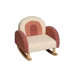 Upholstered Rocking Kids' Chair Pink/White - Gift Mark: Velvet Toddler Rocker, Wood Frame, Rainbow Pattern - 1 of 4