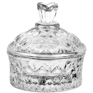 Slickblue Vintage Embossed Glass Jar with Lid, Clear Carved Storage Canister, Decorative Style, 2 Sizes - 1 of 3