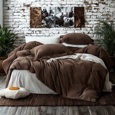 Solid Color Microfiber Bedding Set, Luxuriously, Soft and Durable, Chocolate