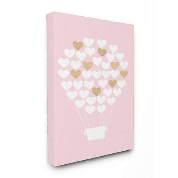 16"x1.5"x20" White Gold Pink Heart Hot Air Balloon Stretched Canvas Kids' Wall Art - Stupell Industries