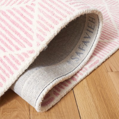 Handmade Pink and Ivory Abstract Wool Area Rug