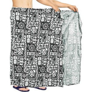 HAPPY BAY Men's Beach Holidays Cover Up Summer Long Sarong Wrap Beachwear Vacation Cover-Up Lava Lava for Men One Size Black - 1 of 4