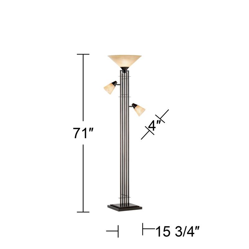 Franklin Iron Works Metro Mission Rustic Torchiere Floor Lamp with Side Lights 71" Tall Bronze Champagne Glass for Living Room Reading Bedroom Office, 3 of 7