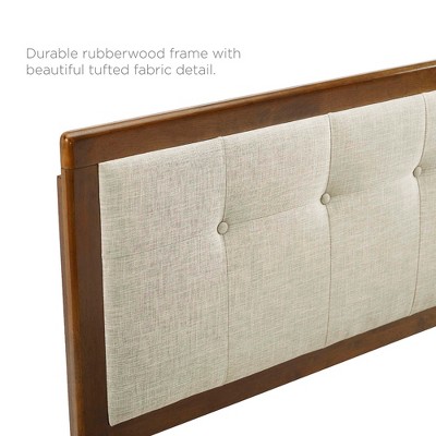 Walnut Beige Tufted Upholstered King Wood Headboard
