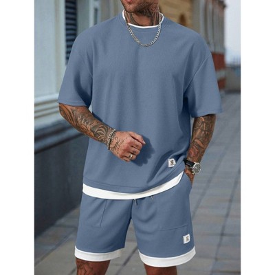 TIME HOLLOW Contrast Color Short Sleeve T-Shirt & Pocket Shorts Set