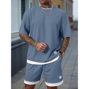 TIME HOLLOW Contrast Color Short Sleeve T-Shirt & Pocket Shorts Set - 1 of 3