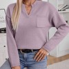 Women's Pullover Sweater V-Neck Long Sleeve Solid Color Knitted Sweater Soft Comfortable Casual Top - 4 of 4