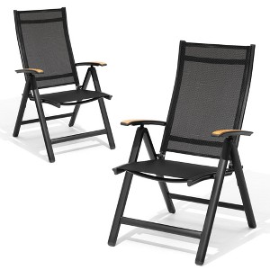 Crestlive Products 2pc Aluminum Patio Folding Dining Chairs Outdoor Breathable Foldable Dining Chairs with All Weather Textilene and Teak Handrails - 1 of 4