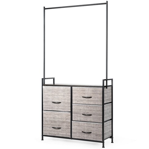 Tall Storage Dresser with 5 Pull-Out Drawers for Bedroom Living Room-Walnut | Costway