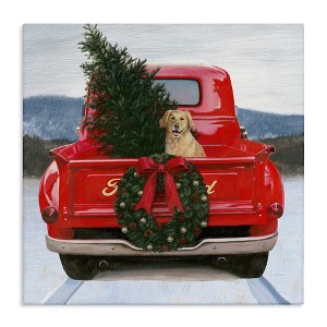 Stupell Industries Christmas Tree & Dog Red Truck Driving Snowy Scene Canvas Art - 1 of 4