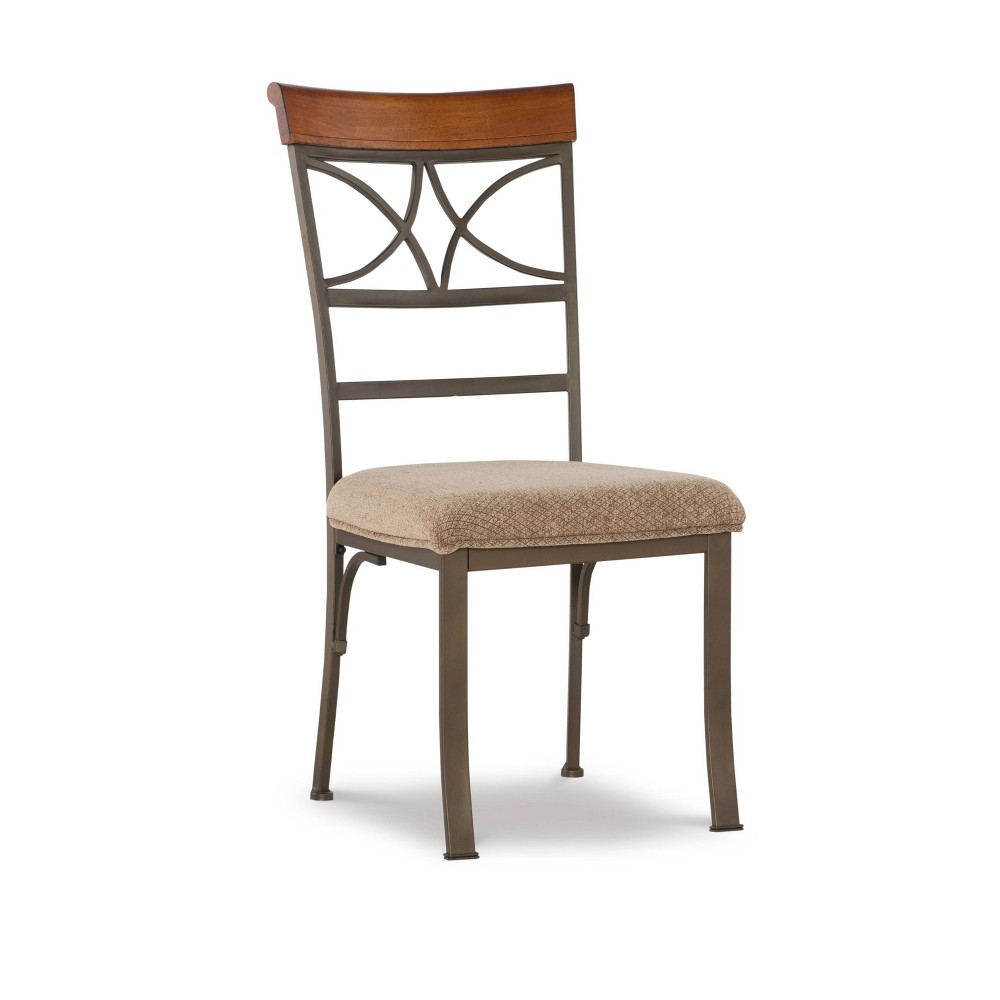 Photos - Chair Set of 2 Carter Diamond Shape Cap Back Fabric Dining  Metal/Tan/Cherr