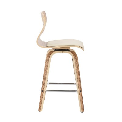 Mid-Century Modern White Leather and Wood Swivel Counter Stools