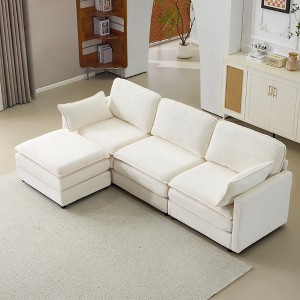 KWPZQEB Modular Cloud Sofa, Corduroy Floor Sofa with Pillows, Comfy Cloud Couch, Modular Sectional Sofa for Living Room, White - 1 of 4
