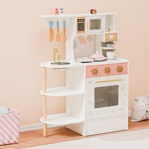 Karl Home Wooden Kitchen Playset With Sink, Oven, Microwave, And Coffee Machine - 1 of 4