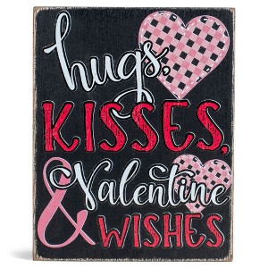 Elanze Designs Hugs Kisses Valentine Wishes 3 x 4 Black Wood Block Sign - 1 of 4