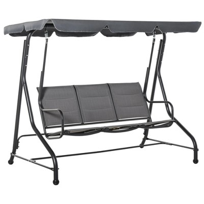 Resenkos 3-Person Swing Bench Outdoor Deck Bench With Extendable Umbrella, Comfortable Padded Fabric Seat, Gray
