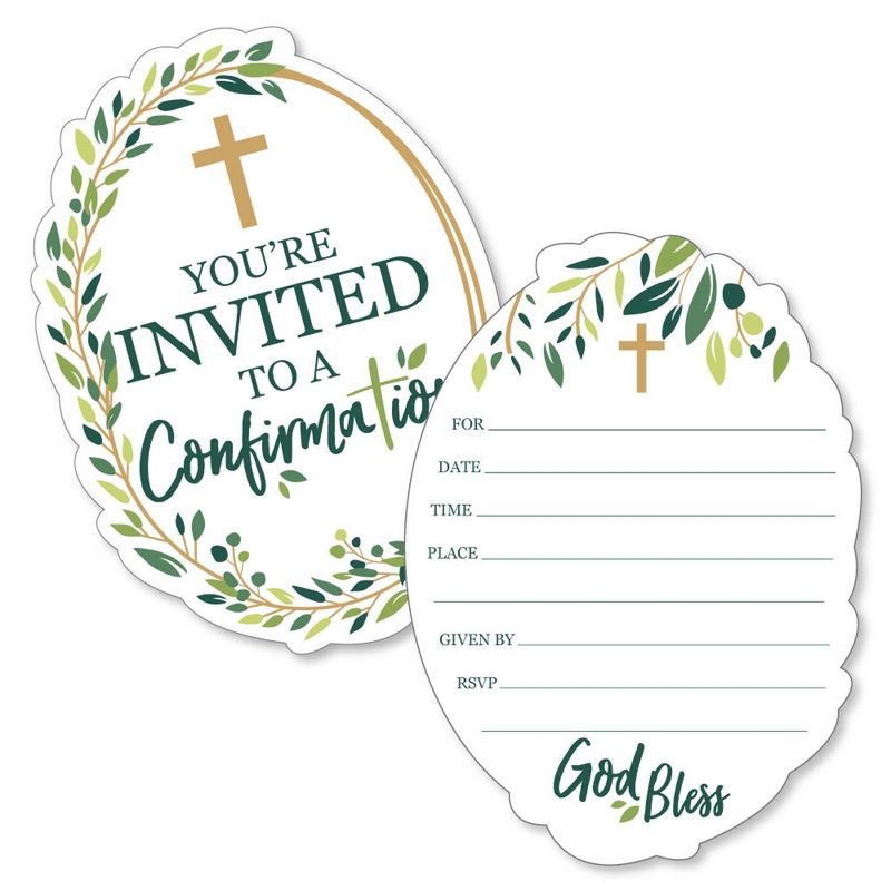 Big Dot of Happiness Confirmation Elegant Cross - Shaped Fill-in Invitations - Religious Party Invitation Cards with Envelopes - Set of 12, 1 of 7