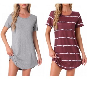 INSPIRE CHIC Women's 2 Pcs Round-Neck Curved-Hem Short-Sleeve Nightshirt Sleep Gown - 1 of 4