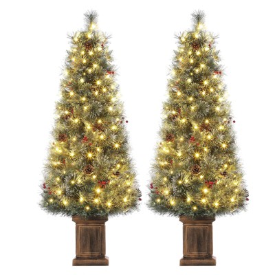 4.5 Ft Artificial Christmas Tree with 108 Warm White  Lights and Potted Base Holiday Xmas Tree