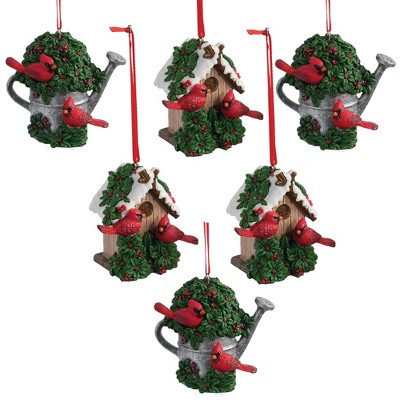 Sullivans Set of 6 Birdhouse & Watering Can Ornament Kit 2.75"H & 2.75"H Red and Green