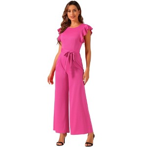 Allegra K Women's Sleeveless Ruffle High Waist Wide Legs Belted Jumpsuits - 1 of 4