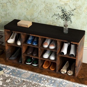 Storage Bench with Cushion - Adjustable Shoe Rack Cabinet for Entryway, Hallway, and Living Room - 1 of 4