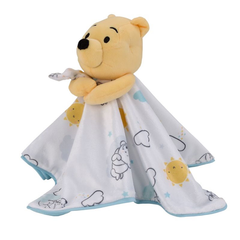 Disney Winnie the Pooh White, Yellow, and Aqua Sunshine and Clouds Super Soft Cuddly Plush Baby Blanket and Security Blanket 2-Piece Gift Set, 3 of 11