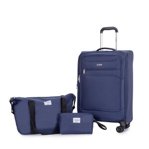 NAYSAYE Luggage Sets 3Piece Set 18Inch Carry On Softshell Suitcase with Spinner Wheel Travelbag and Toiletry Bag for Travel, Blue, 13.39"*7.88"*20.47" - 1 of 4