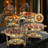 Warmounts 5QT Gold Luxury Round Chafing Dish Buffet Set Food Warmer with Glass Lids & Holders - 2 of 4