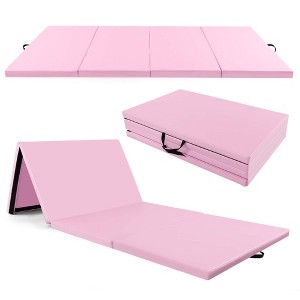 Costway 10' x 4' x 2" 4-Panel Folding Exercise Mat with Carrying Handles for Gym Yoga Black/Blue/Navy/Colorful/Pink&Blue/Pink/Light Pink/Navy - 1 of 4