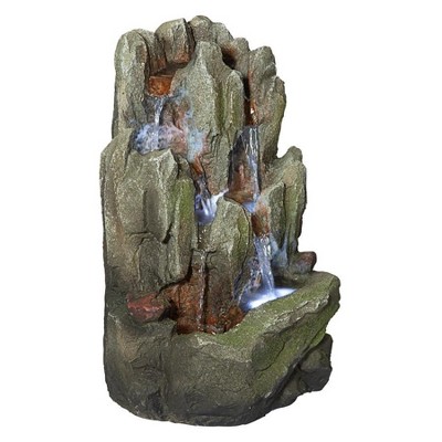 Handcrafted Weathered Stone Tabletop Fountain with LED Lights