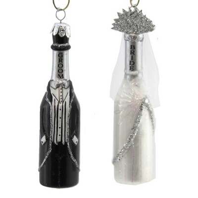 Noble Gems 4.75" Wedding Wine Bottle Bride Groom Christmas  -  Tree Ornaments