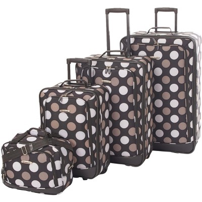 Rockland Escape 4-Piece Softside Upright Luggage Set Telescoping Handles Black Dot (14/19/24/28)