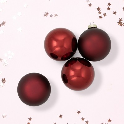 Northlight 2-Finish Glass Christmas Ball Ornaments - 4" (100mm) - Burgundy - 4ct