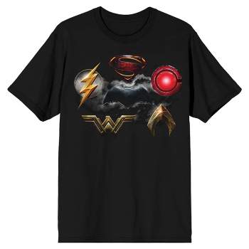 Justice League Movie Superhero Logos Men's Black T-shirt