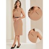 INSPIRE CHIC Women's Elegant Business Round Neck Belted Cap Sleeve Work Sheath Dresses - 2 of 4