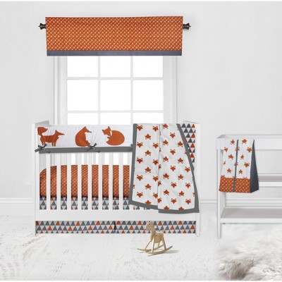 Bacati - Playful Fox Orange Gray 6 pc Crib Bedding Set with Long Rail Guard Cover