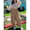 Clearlove Woman Linen High Waisted Pull On Flowy Casual Baggy Drawstring Palazzo Trousers Wide Leg Pants - 3 of 4