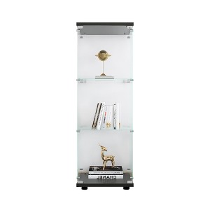 MAYEERTY Glass Display Cabinet 3 Shelves One Door Curio Floor Standing Quick Installation Living Room Bedroom Office Black - 1 of 4