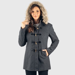 Alpine Swiss Duffy Womens Wool Coat Fur Trim Hooded Parka Jacket - 1 of 4