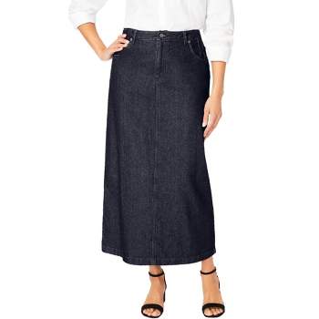 Jessica London Women's Plus Size Classic Cotton Denim Midi Skirt - 24 ...