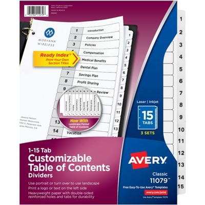 Avery Dividers for 3 Ring Binders, 15 Tabs per Set, Customizable Table of Contents, Classic White Tabs (3 Sets of 11079)