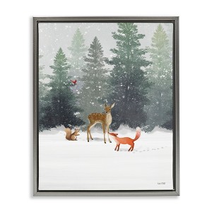 Stupell Industries Winter Season Forest Animals Floating Frame Canvas Art, Gray, 25" x 31" - 1 of 4