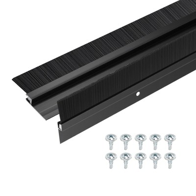 Unique Bargains Aluminum Nylon Door Brush Bottom Sweeps 35.46" x 2.09" Black 2 Pcs