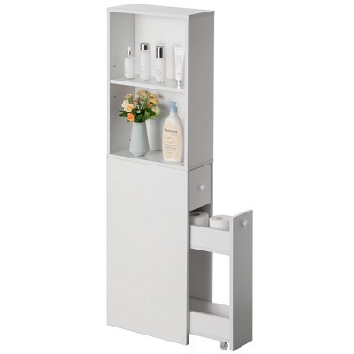 Basicwise Narrow & Slim Bathroom Storage Cabinet - Ideal as Toilet Paper Storage, Feminine Product Organizer, with Storage Drawer & Adjustable Shelf