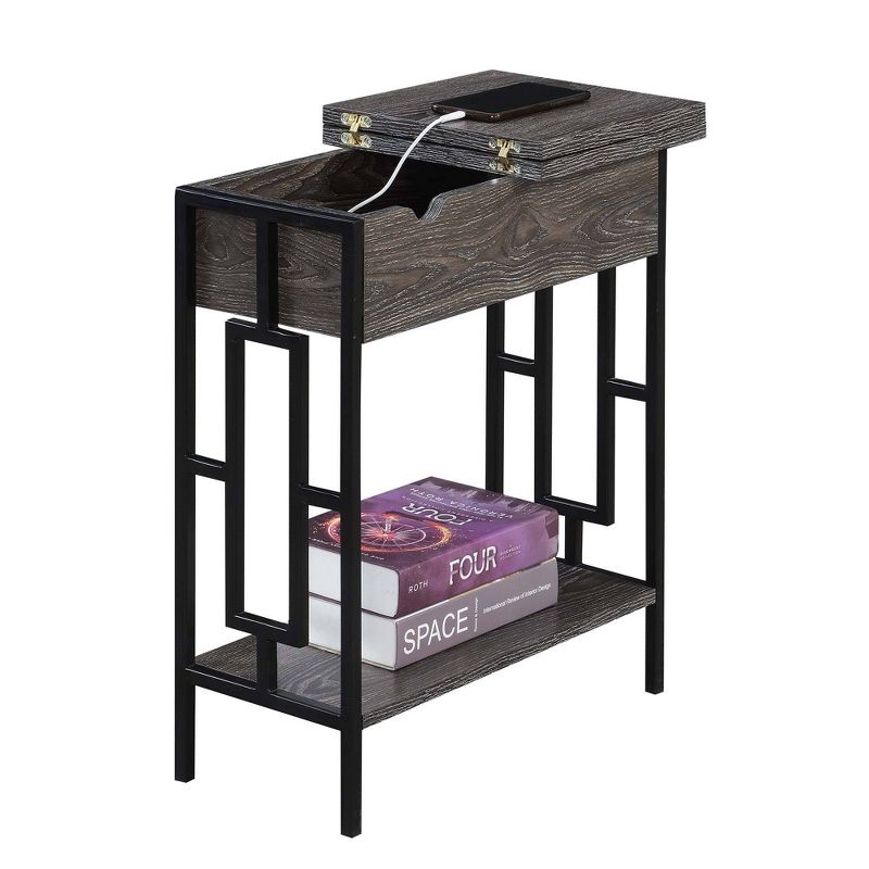 Town Square Flip Top End Table with Charging Station Weathered Gray/Black - Breighton Home, 5 of 11